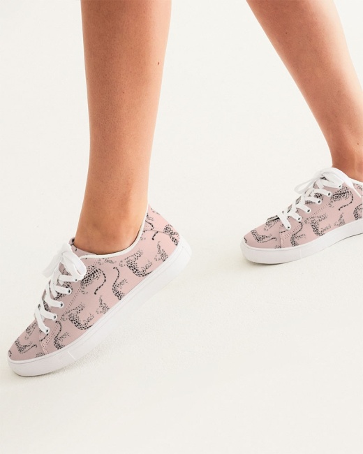 Women's Faux-Leather Sneaker Pink Cheetah Silhouette
