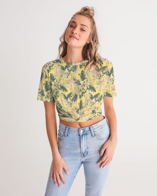 Women's Twist-Front Cropped Tee Tropical Flamingo