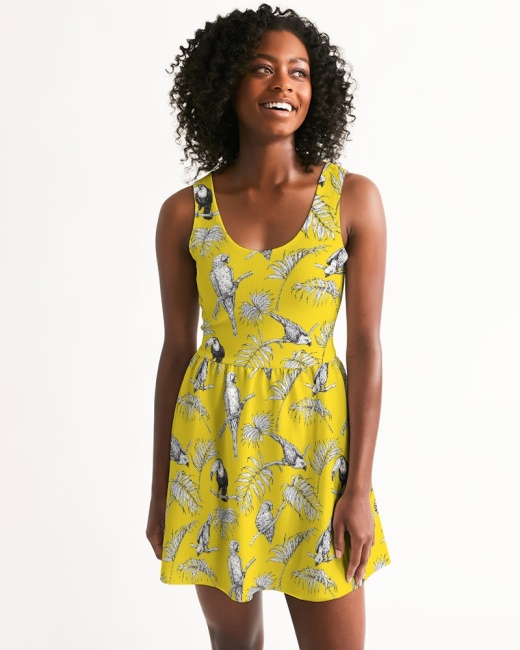 Women's Scoop Neck Skater Dress Tropical Birds