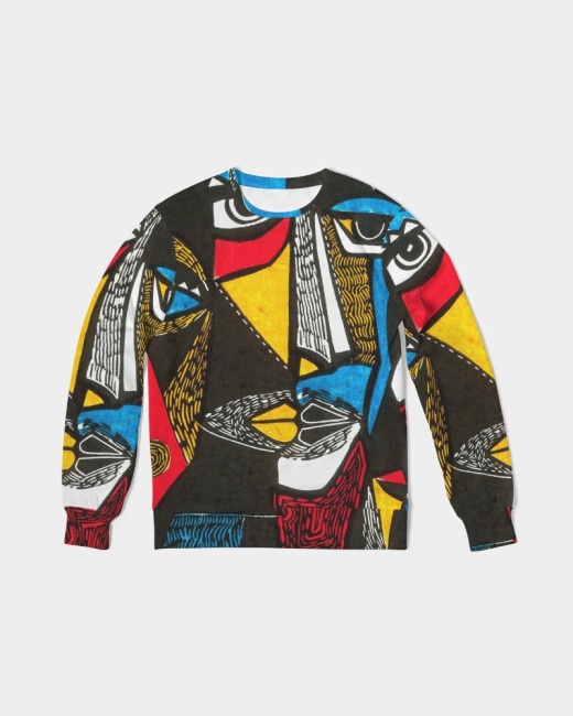 Men's Classic French Terry Crewneck Pullover Abstract Face