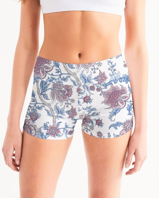 Women's Mid-Rise Yoga Shorts Jacobean Floral
