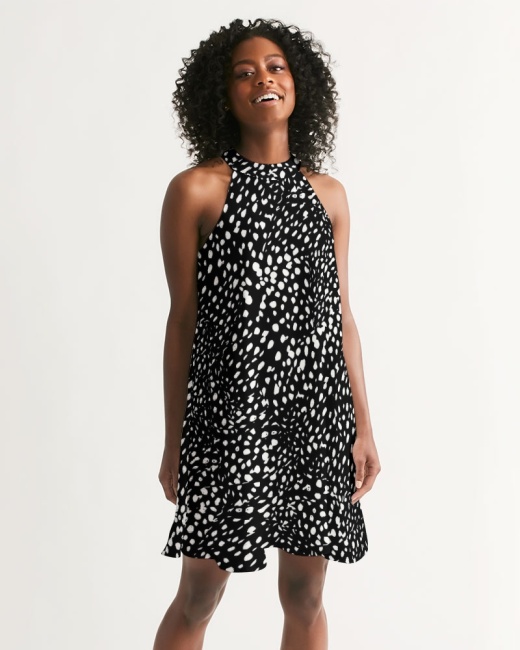 Women's Halter Dress Cheetah Black