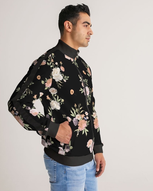 Men's Stripe-Sleeve Track Jacket Floral Pattern