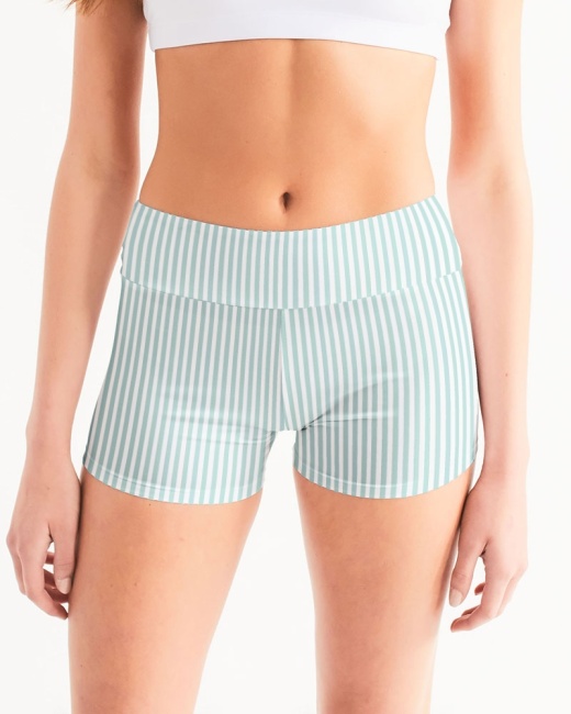 Women's Mid-Rise Yoga Shorts Thin Stripe-Mint
