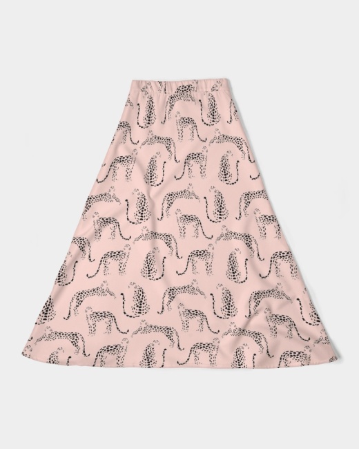 Women's A-Line Midi Skirt Pink Cheetah Silhouette