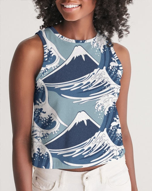 Women's Cropped Tank Waves Pattern
