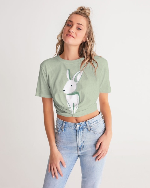 Women's Twist-Front Cropped Tee Bunny & Flowers