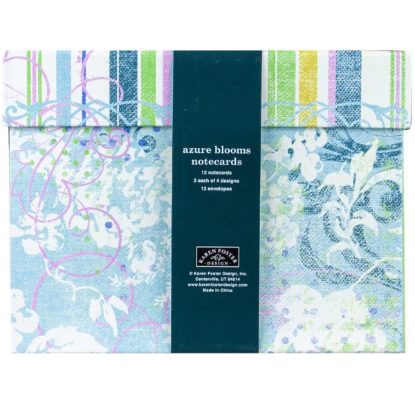 Azure Blooms Boxed Note Card Set, Pack Of 12