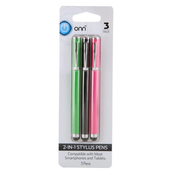 Onn 3 Pack 2-In-1 Stylus Pens In Assorted Colors, Pack Of 24