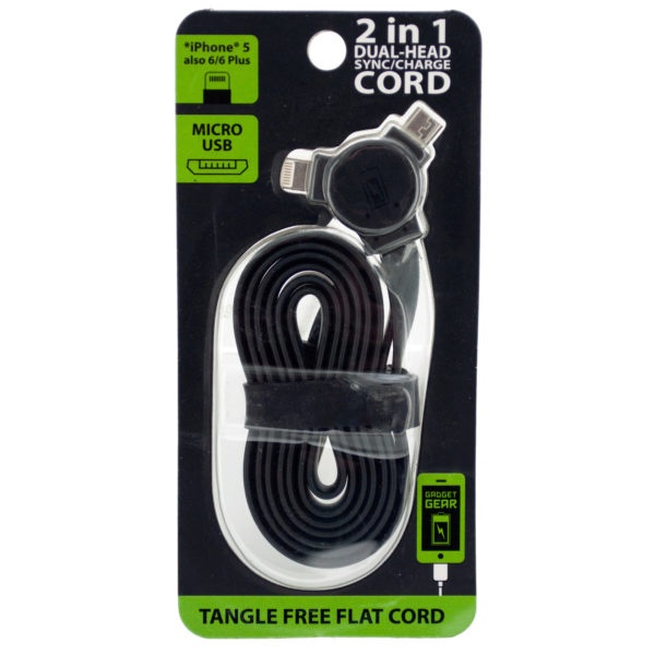 2 In 1 Dual Head Usb Sync & Charge Cord, Pack Of 10