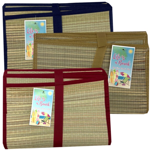 Bamboo Picnic Mat In Assorted Trim Colors, Pack Of 2
