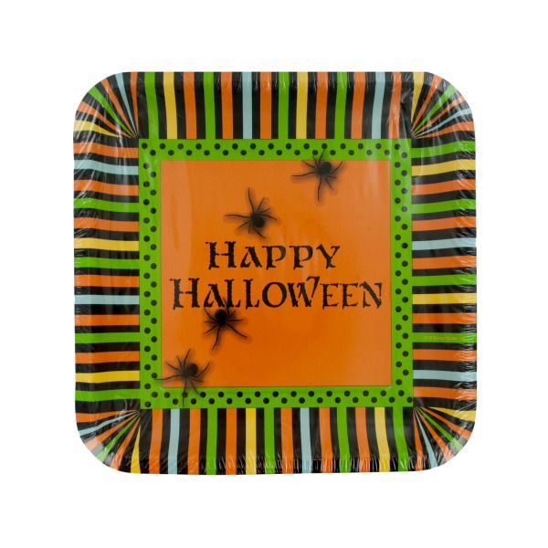 Spooky Spiders Square Dinner Plates Set, Pack Of 24