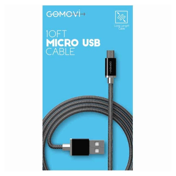 10' Gomovi Braided Micro Usb Cable With Metal Tip In Black, Pack Of 12