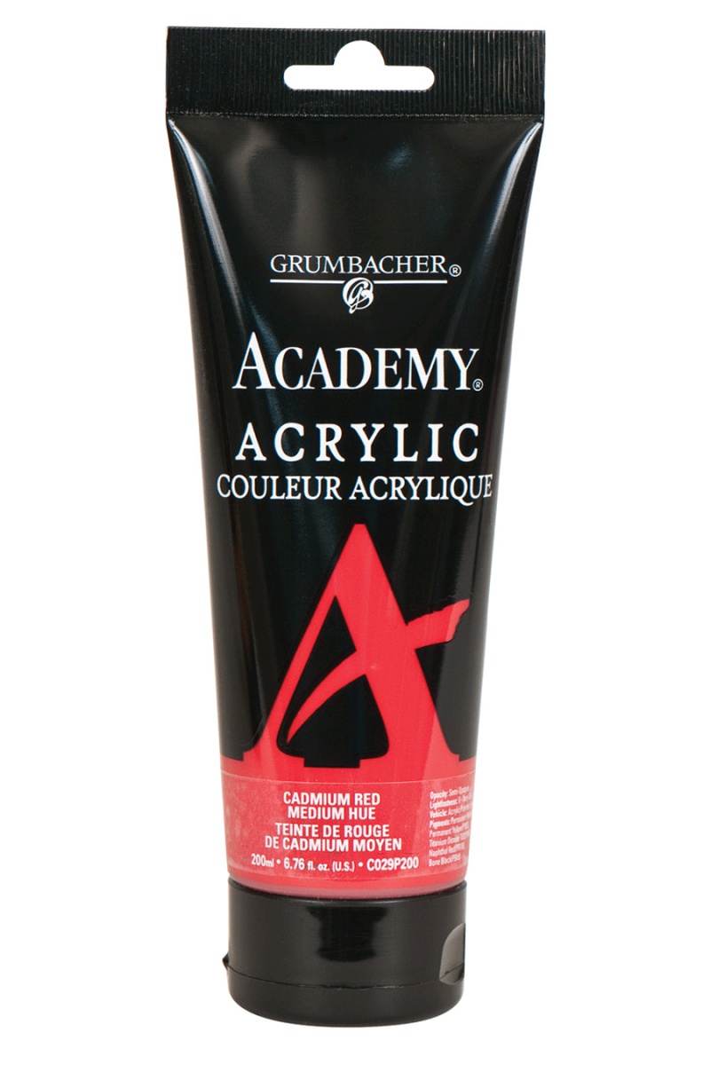 Grumbacher® Academy® Acrylic Red Color Family Cadmium Red Medium Hue C029 / 200 Ml. (6.75 Fl. Oz.)