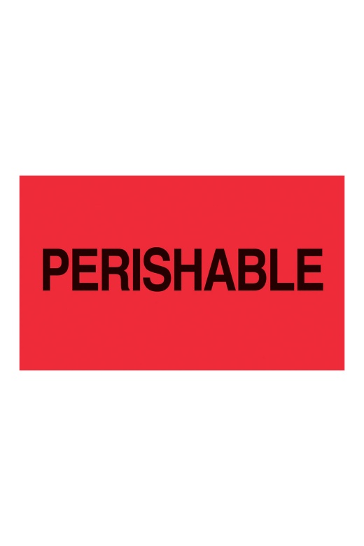 "Perishable", 3" X 5", Fluorescent Red, 500 Labels/Roll