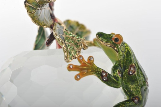 Crystal Apple With A Green Frog On It - Handmade Austrian Crystal Statue by Keren Kopal