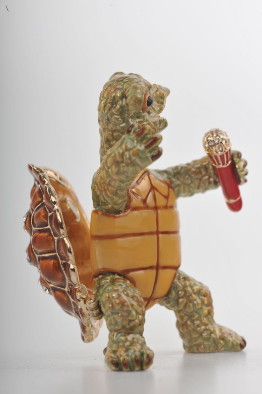 Turtle Singing with a Microphone Trinket Box by Keren Kopal