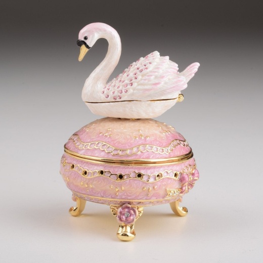 Pink Faberge Egg With Swan Trinket Box by Keren Kopal