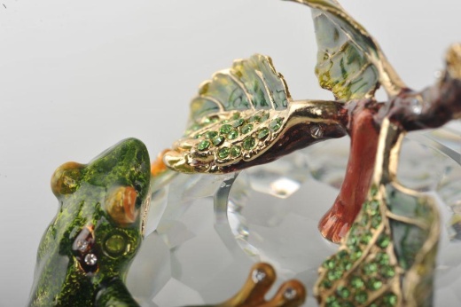 Crystal Apple With A Green Frog On It - Handmade Austrian Crystal Statue by Keren Kopal