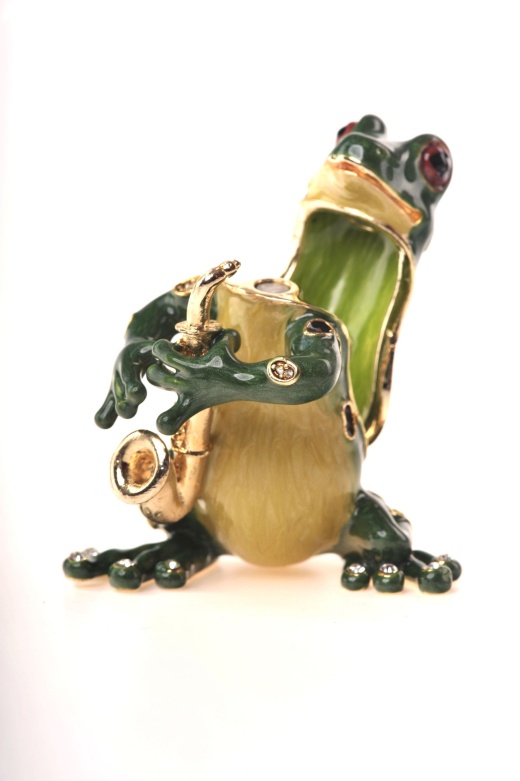 Frog Playing The Saxophone Jewelry Box by Keren Kopal