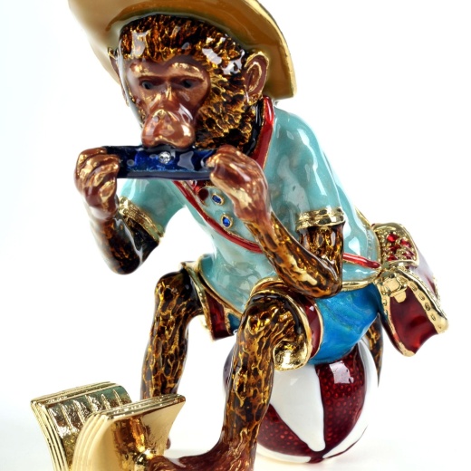 Monkey Playing The Harmonica Trinket Box