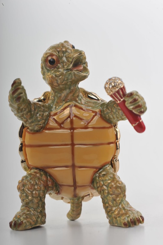 Turtle Singing with a Microphone Trinket Box by Keren Kopal