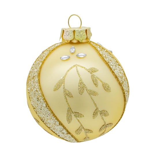80MM Glass Gold Leaf with Jewels and Glitter Ball Ornaments, 6-Piece Box - Thumbnail 2