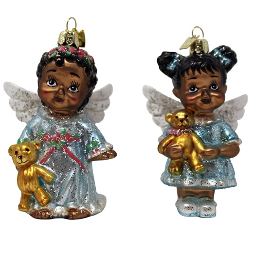 Noble Gems Glass African American Angel Ornaments, 2 Assorted