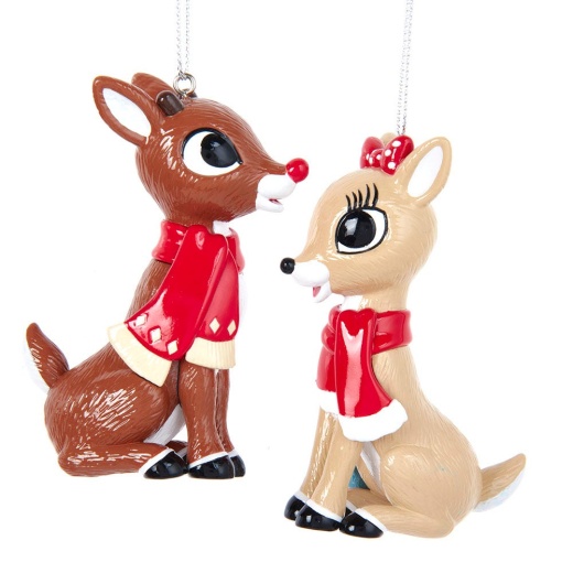 Rudolph The Red Nose Reindeer and Clarice Ornaments, 2 Assorted