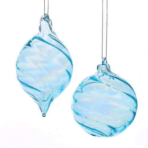 Glass Ice Blue Swirl Ornaments, 2 Assorted