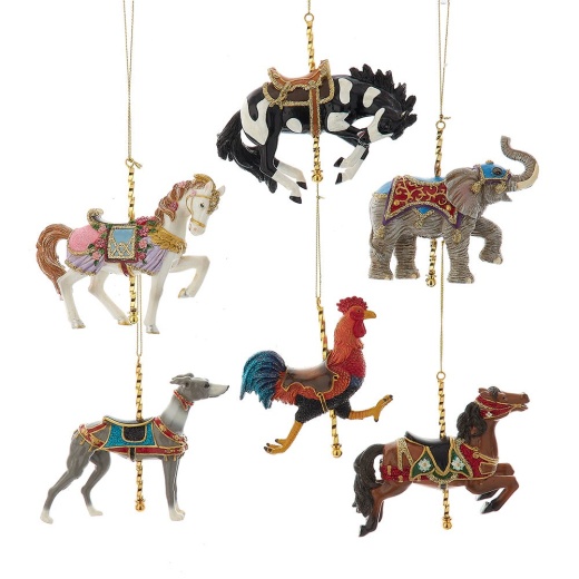 Carousel Animal Ornaments, 6 Assorted
