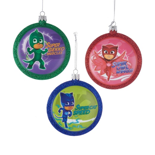 PJ Masks Catboy, Owlette, and Gecko Glittered Disc Ornaments