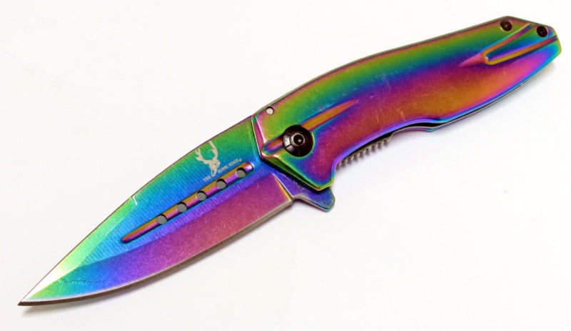 8" The Bone Edge Collection Multi Color Folding Spring Assisted Knife Handle With Belt Clip