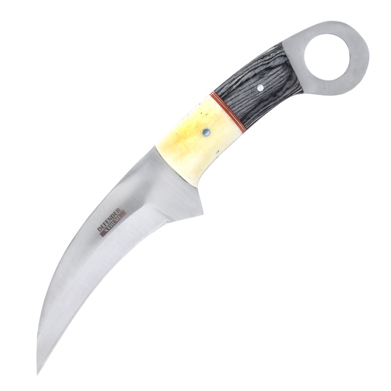 Defender-Xtreme 9" Bone & Black Wood Handle Stainless Steel Blade Hunting Knife With Leather Sheath