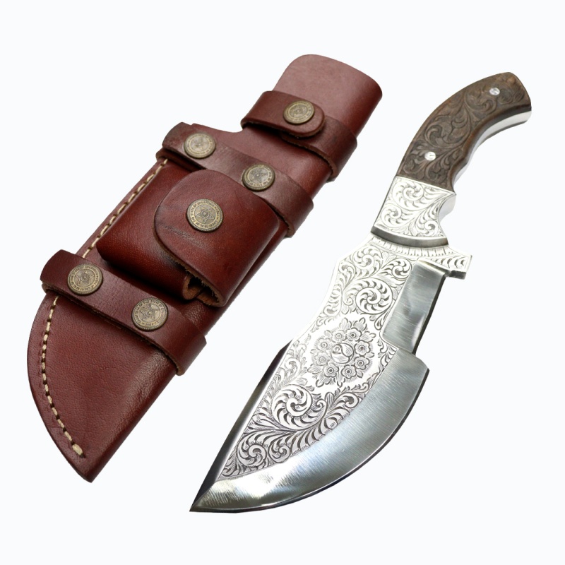 Theboneedge 11" Full Tang Engraved Blade & Handle Custom Hand Made Tracker Hunting Knife With Sheath
