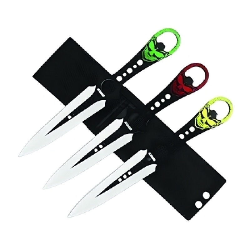 Dispatch 8" 3-Piece Green Throwing Knife Set With Nylon Sheath
