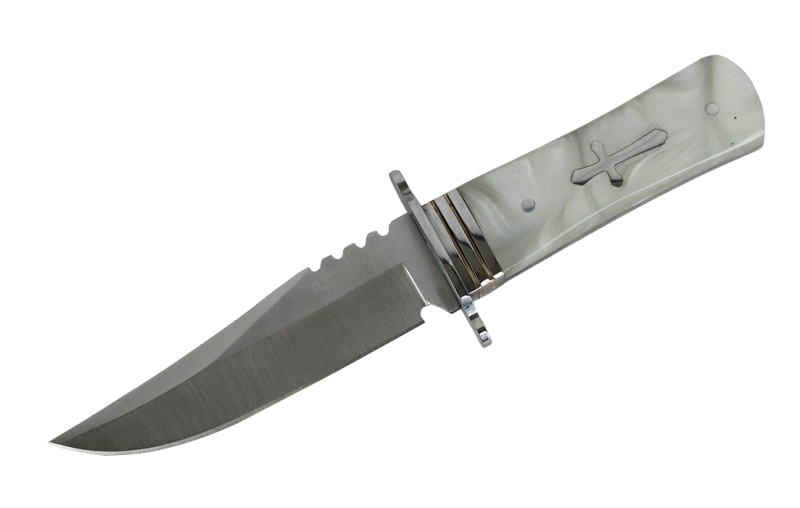 8" Defender Xtreme Fixed Drop Point Blade And White Glossy Handle