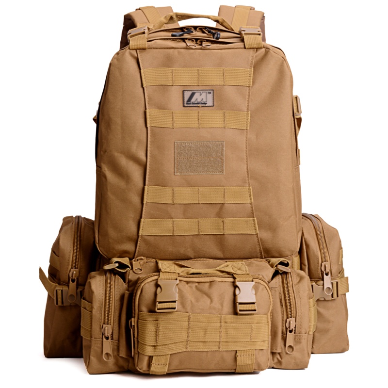 Khaki 55L Tactical Military 3-In-1 Rucksack | Waterproof Hiking & Climbing Backpack