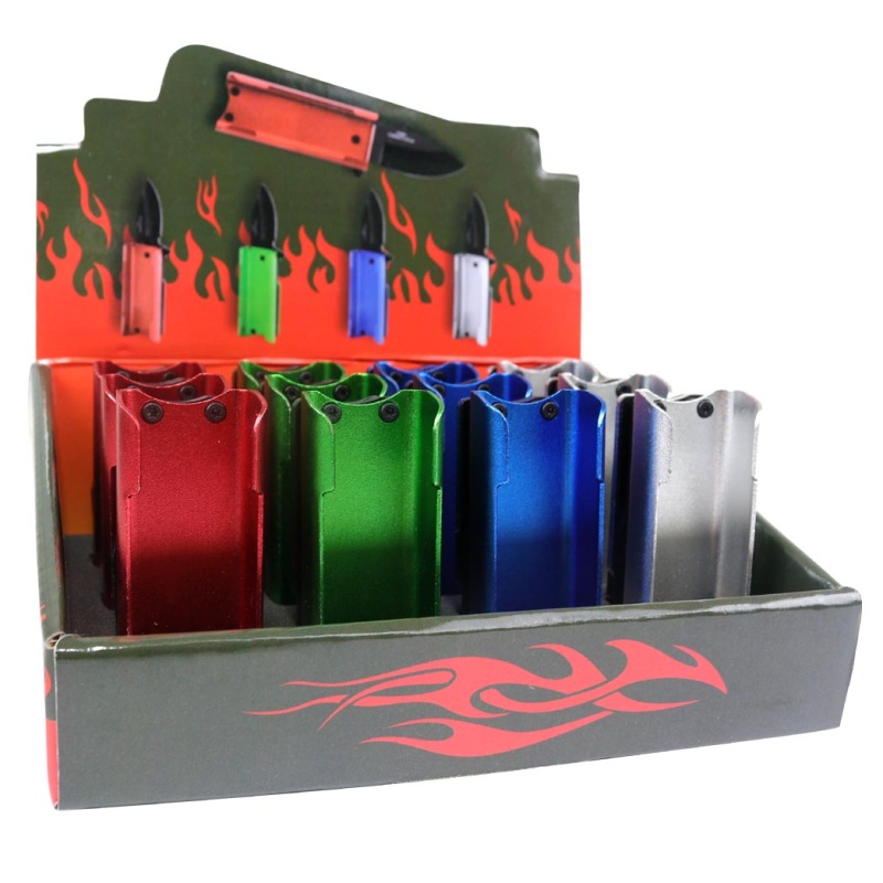 Defender 12Pc Set Lighter Holder Open Folding Pocket Knife Edc Multi-Tool Belt Clip