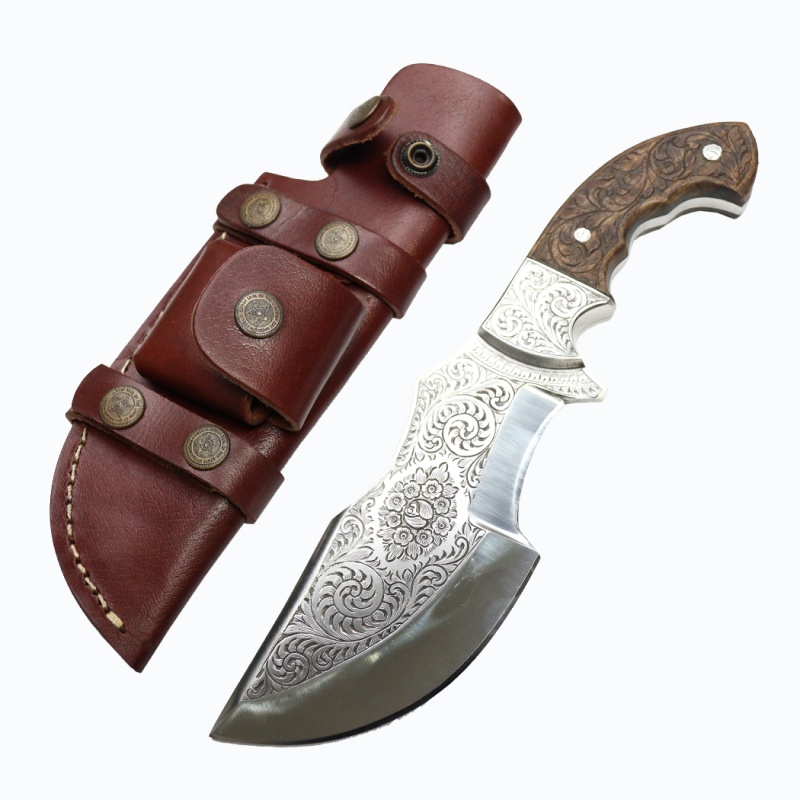 Theboneedge 11" Full Tang Custom Hand Made Engraved Blade & Handle Tracker Hunting Knife With Sheath