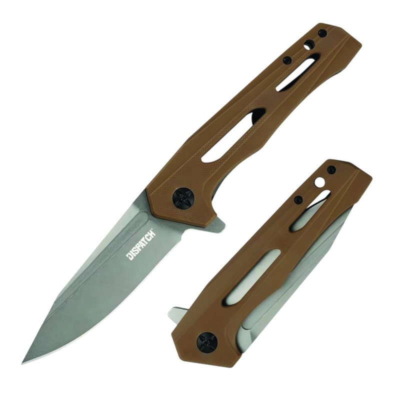 Dispatch 4.9" Closed Brown Pocket Knife With 8Cr Blade, G10 & Carbon Fiber Handles And Bearing System