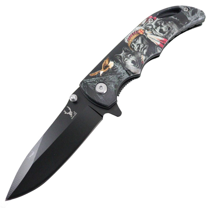 Theboneedge 7" Stainless Steel Tribe Chief Spring Assisted Folding Knife