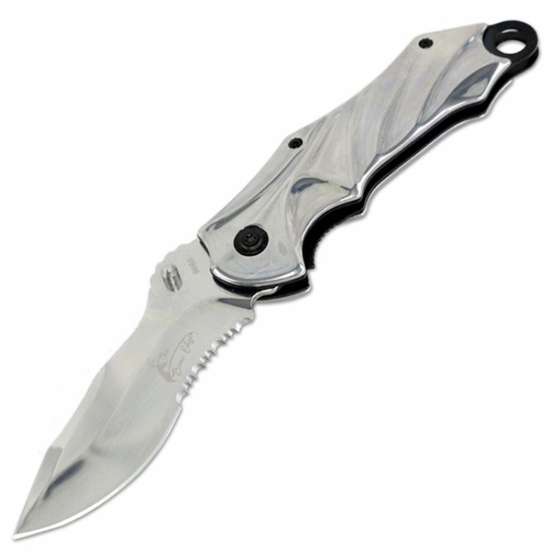 Theboneedge 8" Silver Color Spring Assisted Tactical Rescue Knife With Belt Clip