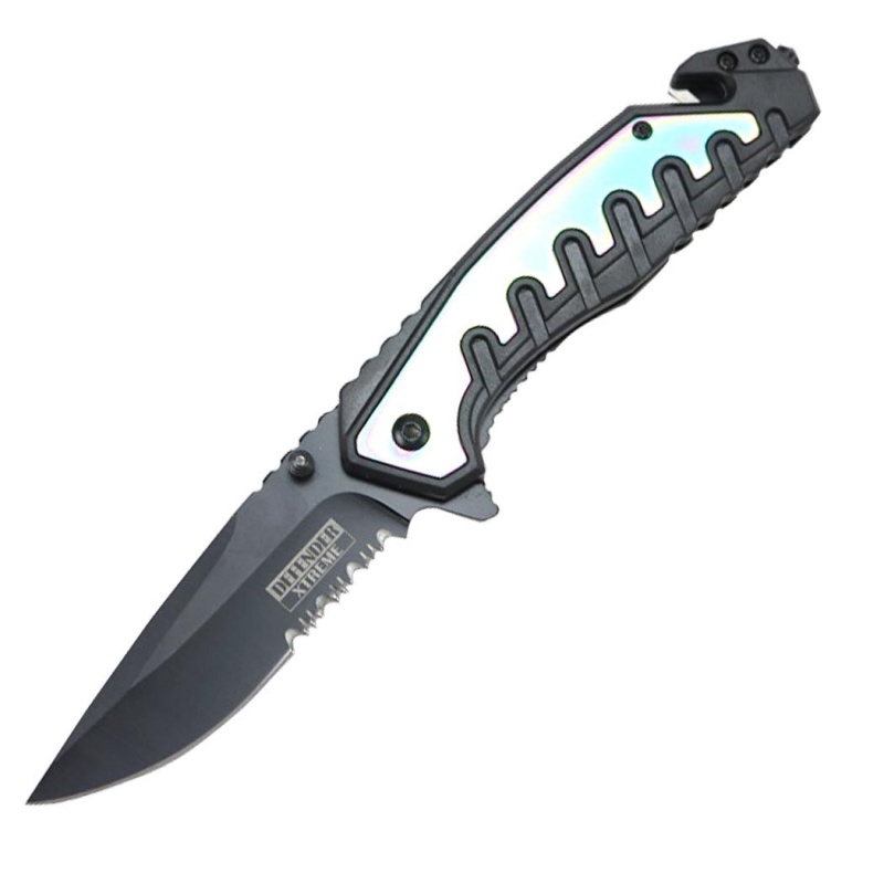 Defender-Xtreme 9" Rainbow & Black Spring Assisted Folding Knife With Belt Clip