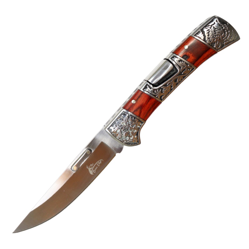 Theboneedge 9" Red Pakkawood Handle Engraved Design Folding Knife 3Cr13 Stainless Steel