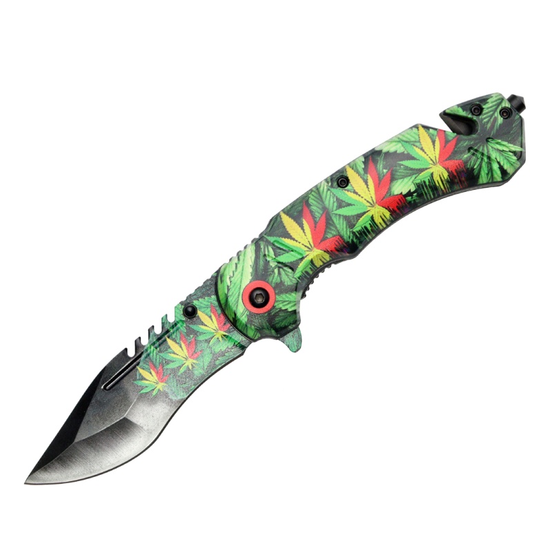 8" Leaves Design Spring Assisted Folding Knife
