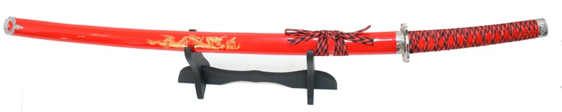 40" Red Japanese Samurai Sword With Stand