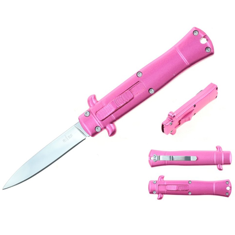 Defender 5.25" Mini Pocket Knife With Pink Anodized Aluminum Handle And Silver Blade