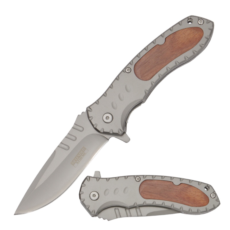 Defender-Xtreme 8.5" Grey Titanium Coating With Red Ebony Inlay Handle Spring Assisted Folding Knife