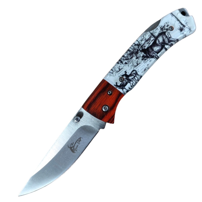 Theboneedge 7.85" Stainless Steel Folding Knife With Wood And Deer Plastic Handle